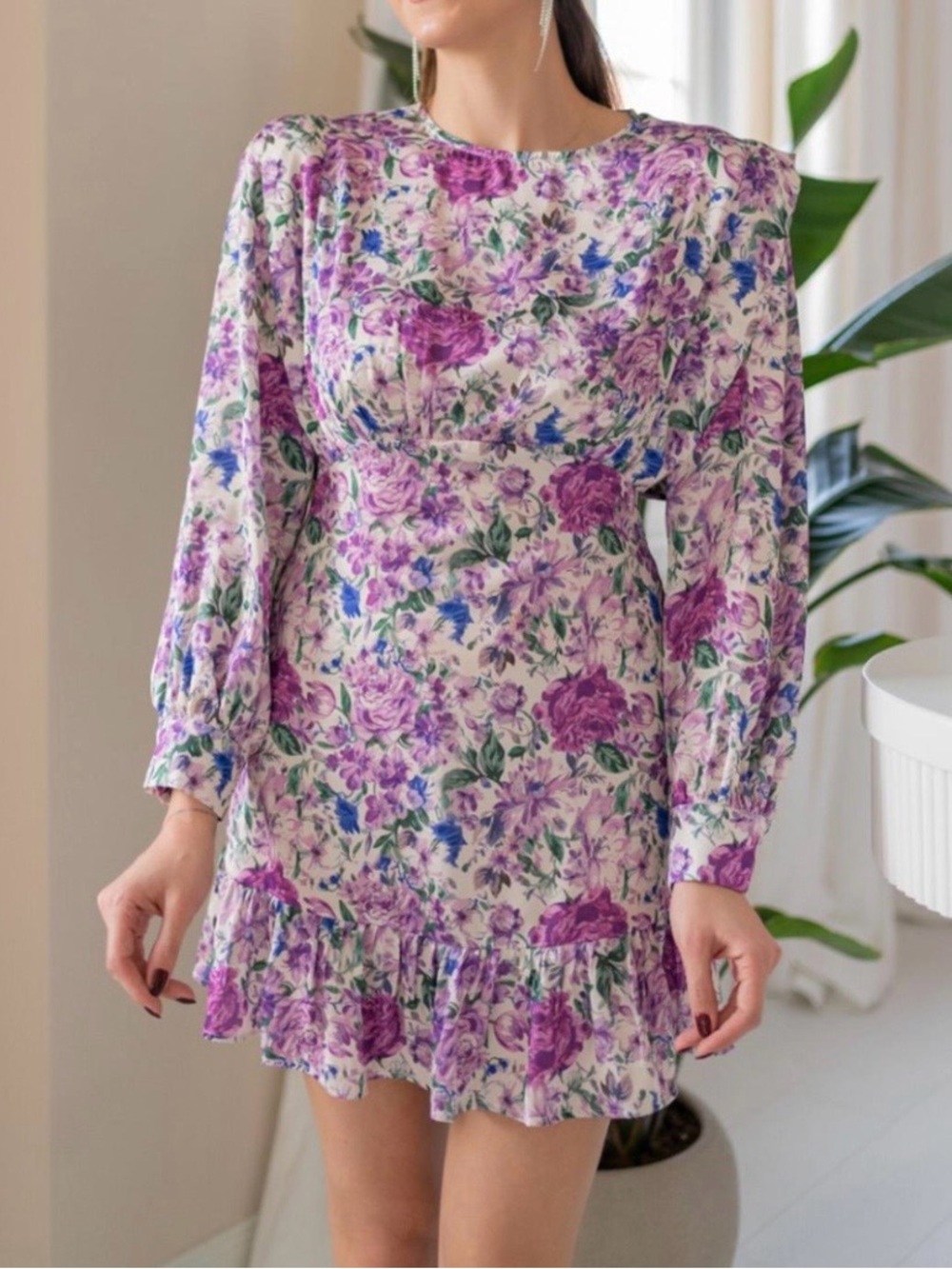 Zara Purple Floral Long Sleeve Mini Dress (SKU827)